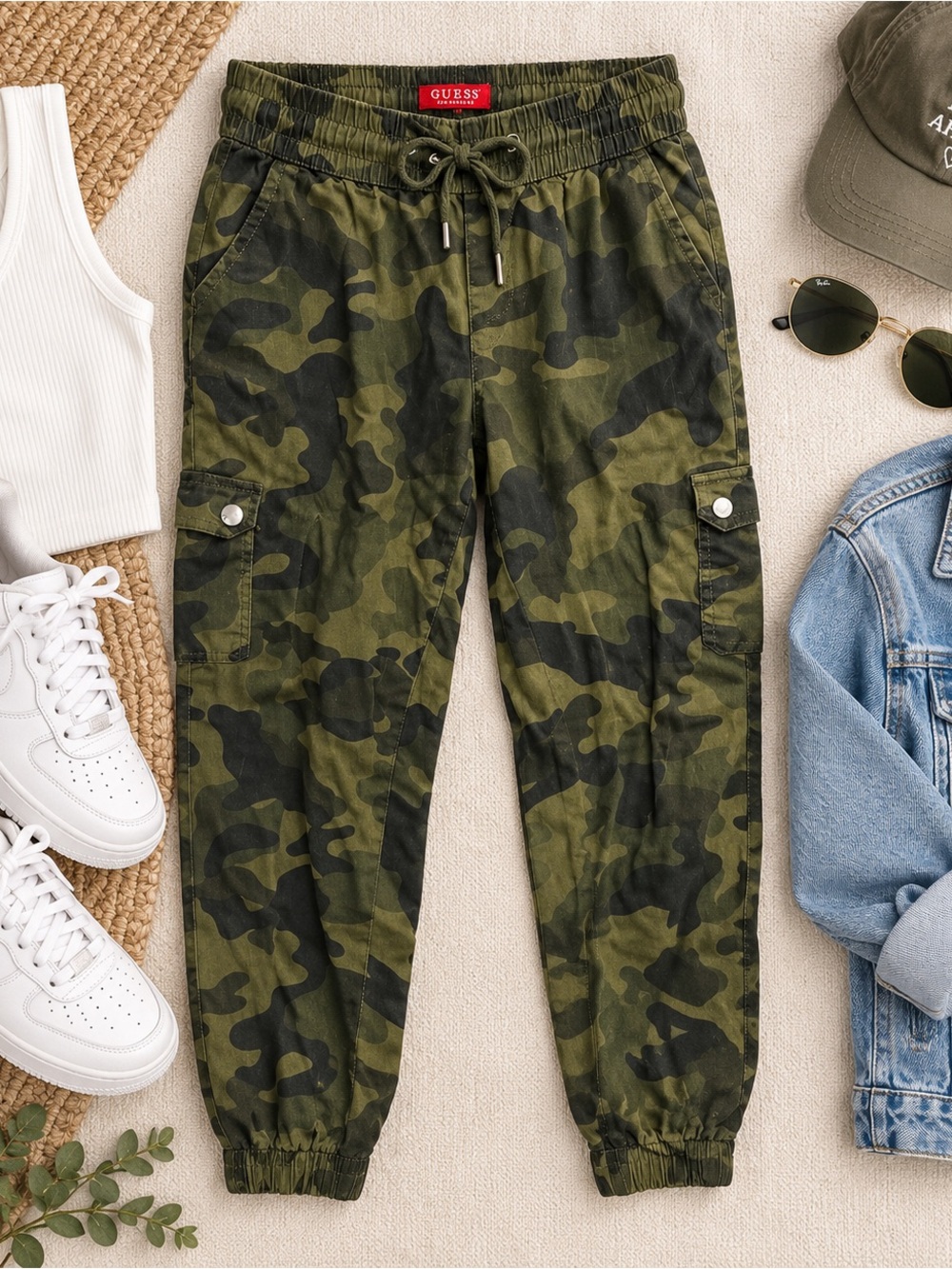 GUESS Olive Green Camo Cargo Joggers